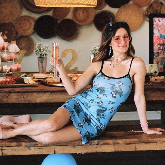 blue and black butterfly spaghetti strap mini dress - Picture 1 of 5